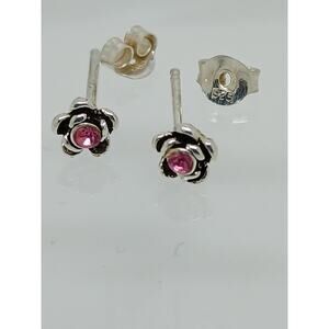 Vintage Estate Jewelry NOS .925 Sterling Silver Pink Rose Crystal Earrings‎